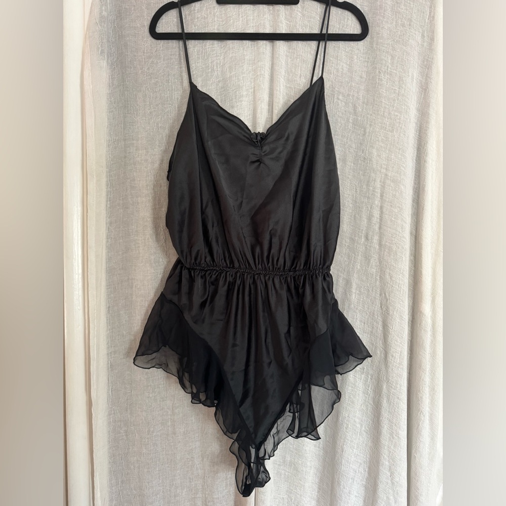 Vintage 1980s Intimate Lingerie Teddy Bodysuit L Black One Piece Excellent